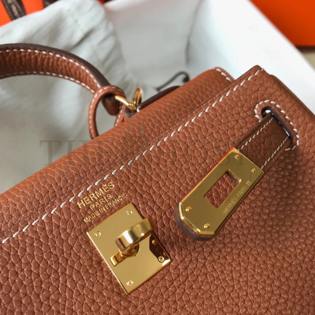 H**me5 Kelly 20cm Bag In Gold Clemence Leather GHW Master Quality