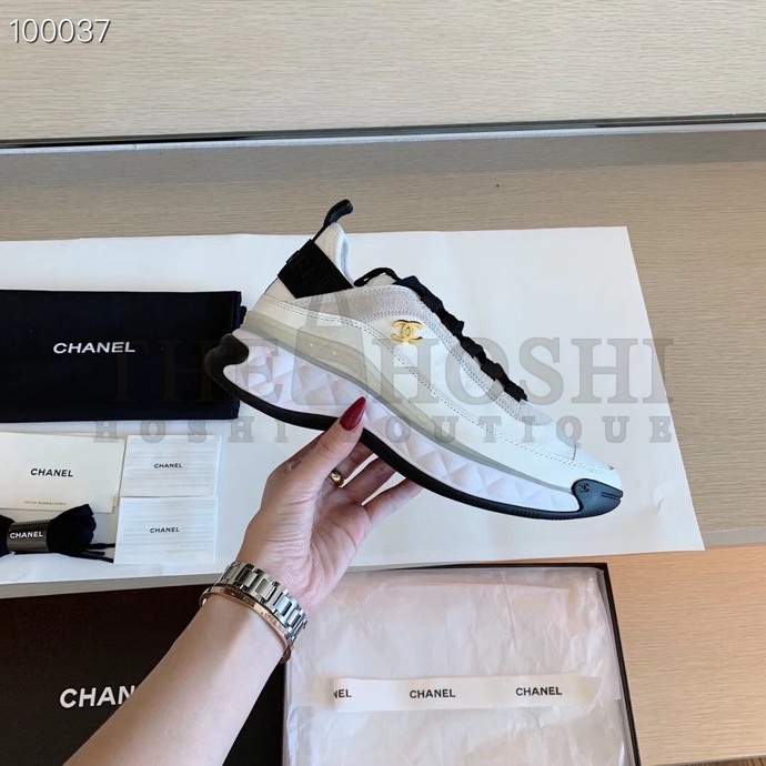 Ch**el Women Sneakers in Velvet Calfskin &amp; Mixed Fibers 1 cm Heel-Beige Master Quality