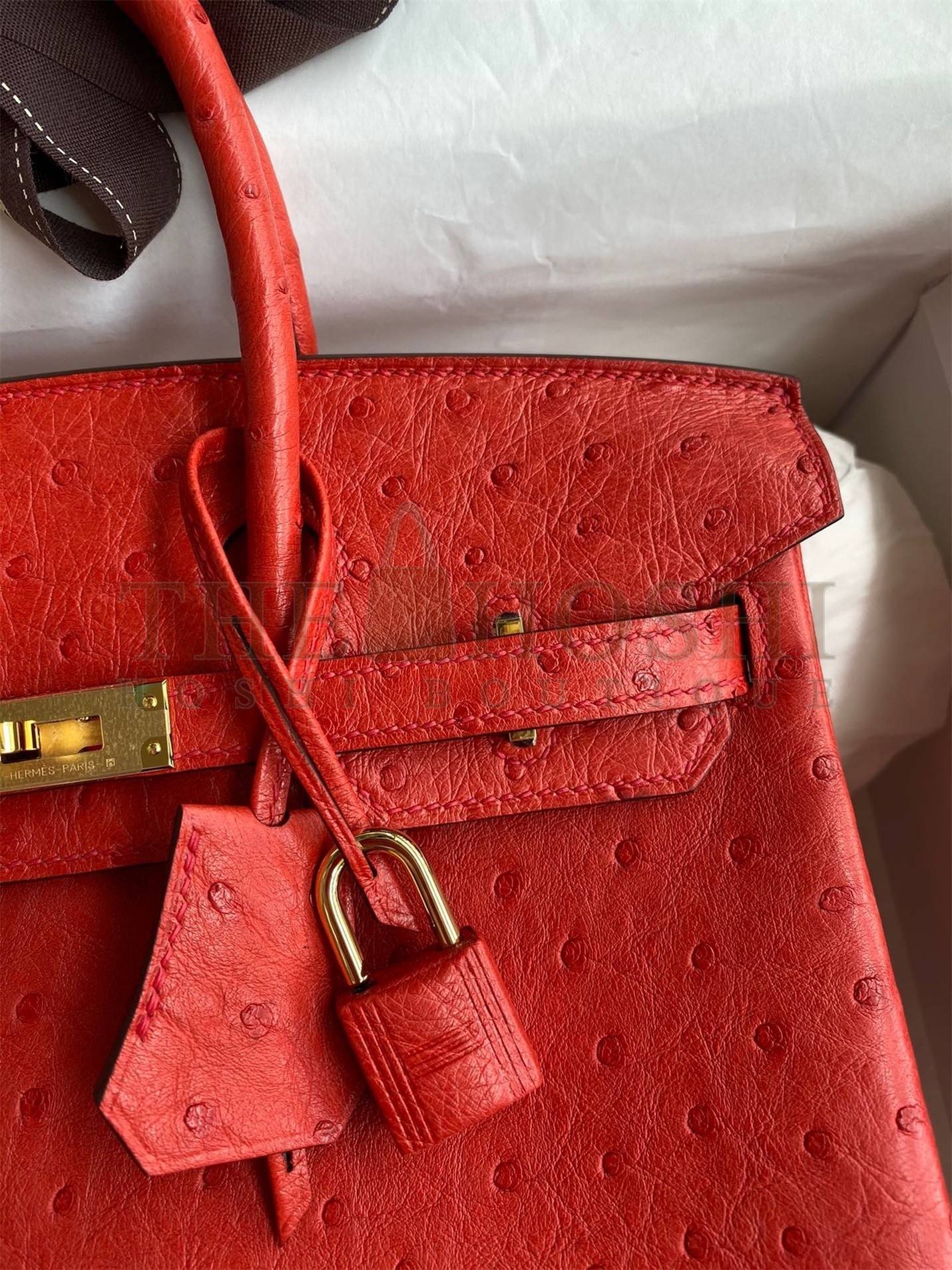 H**me5 Birkin 25 Retourne Handmade Bag In Red Ostrich Leather Master Quality