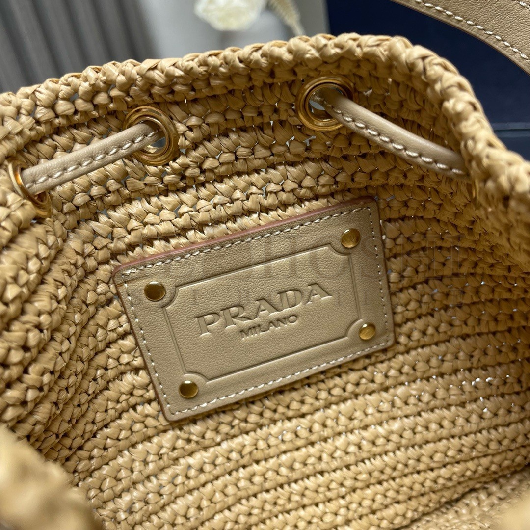 Pra*a Crochet Mini Bucket Bag in Natural Raffia-effect Yarn Master Quality