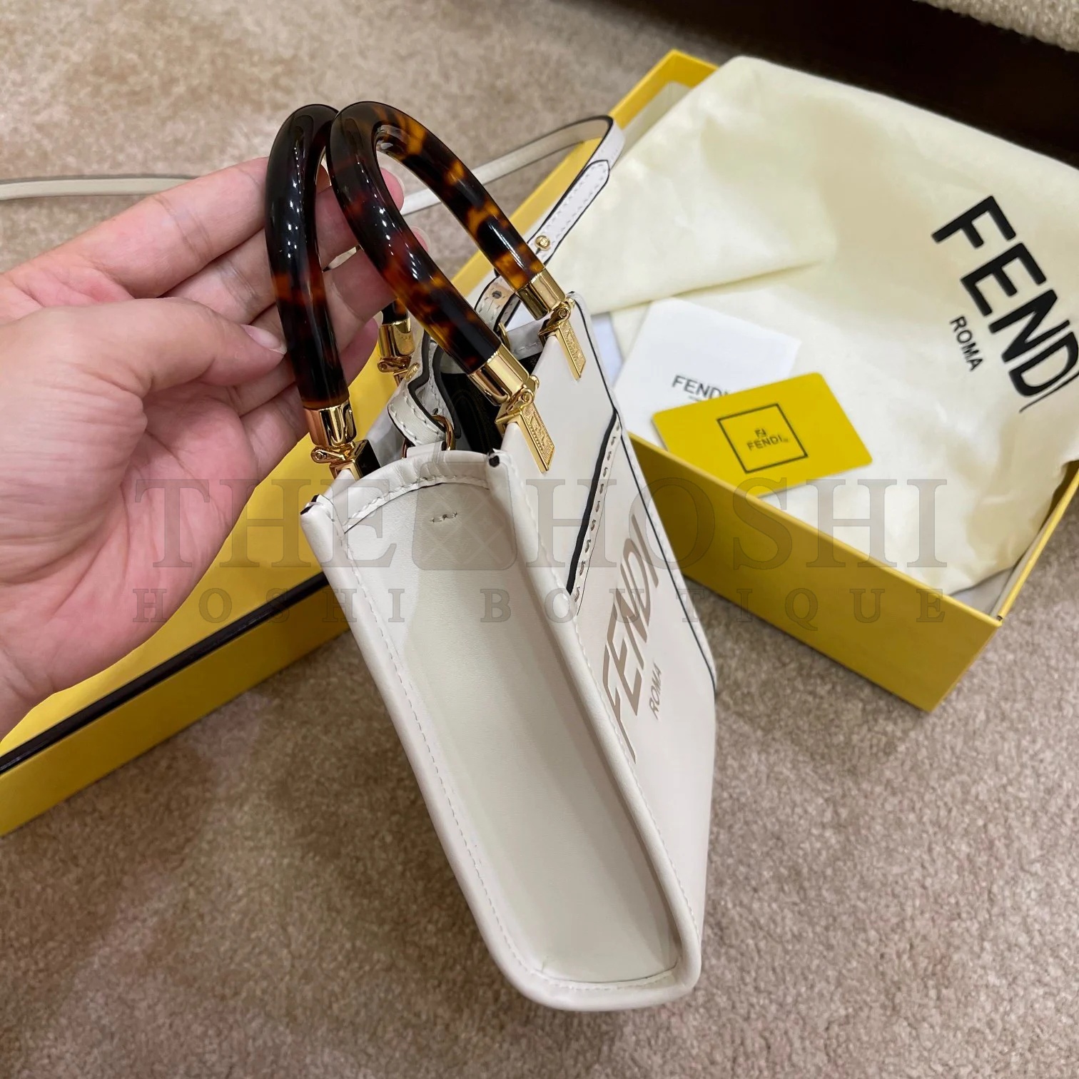F**di Mini Sunshine Shopper Bag In White Leather Master Quality