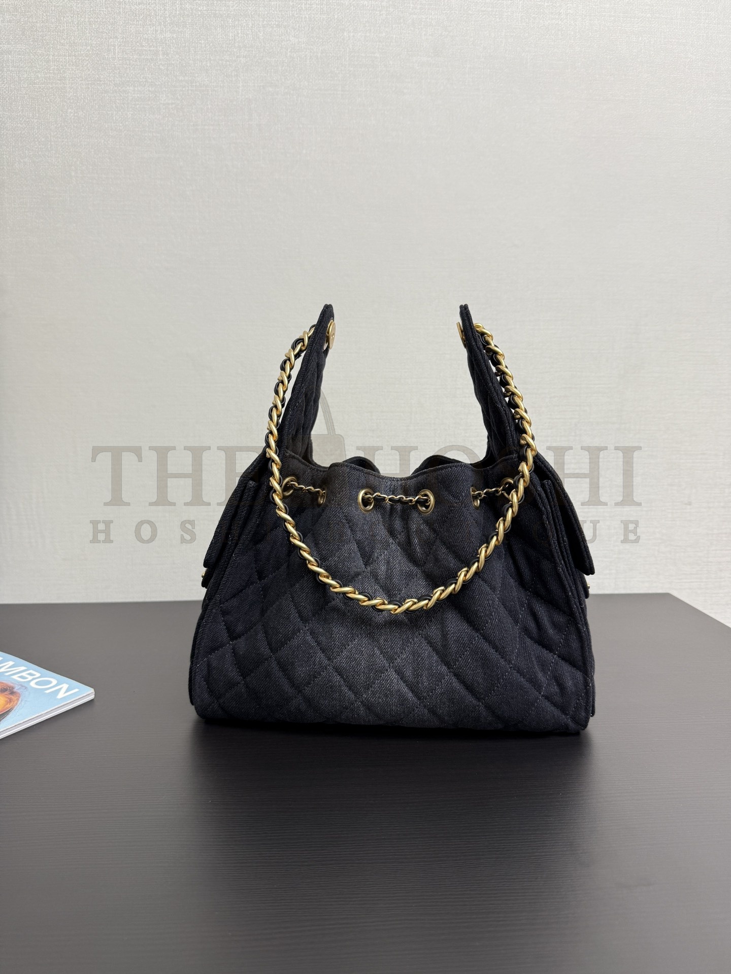 Ch**el 25C AS5631 Hobo Drawstring Bag Washed Denim with Gold Chain 22*12.5*20CM Master Quality