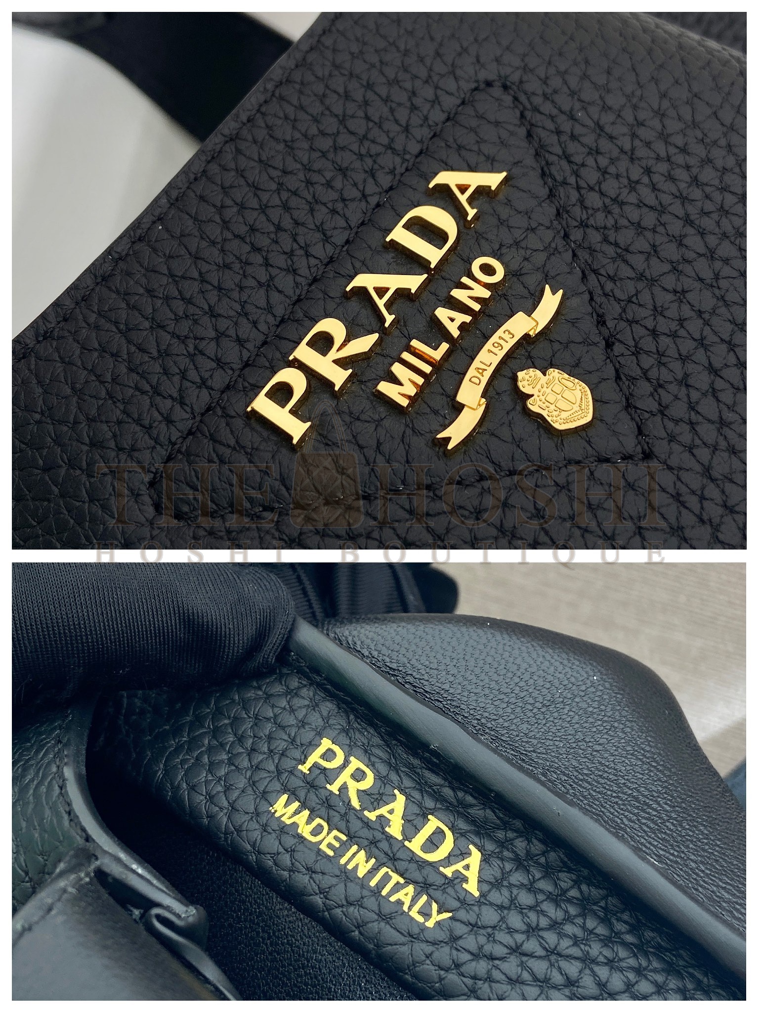 Pra*a Mini 1BA349 Tote Bag – Black Deer-Grain Calfskin with Gold Hardware, 18 x 16 x 10 cm Master Quality