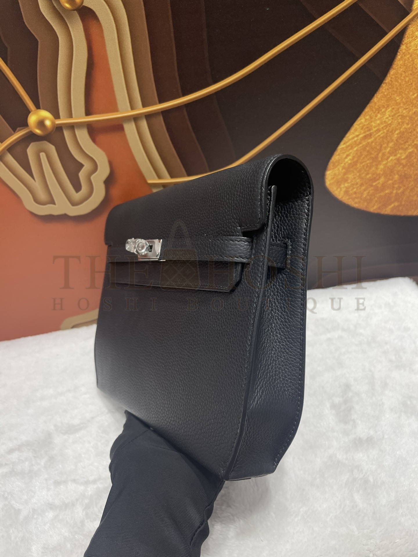 H**me5 Kelly Depeches Pouch – Black Togo Leather, Palladium Hardware, 25 cm Master Quality