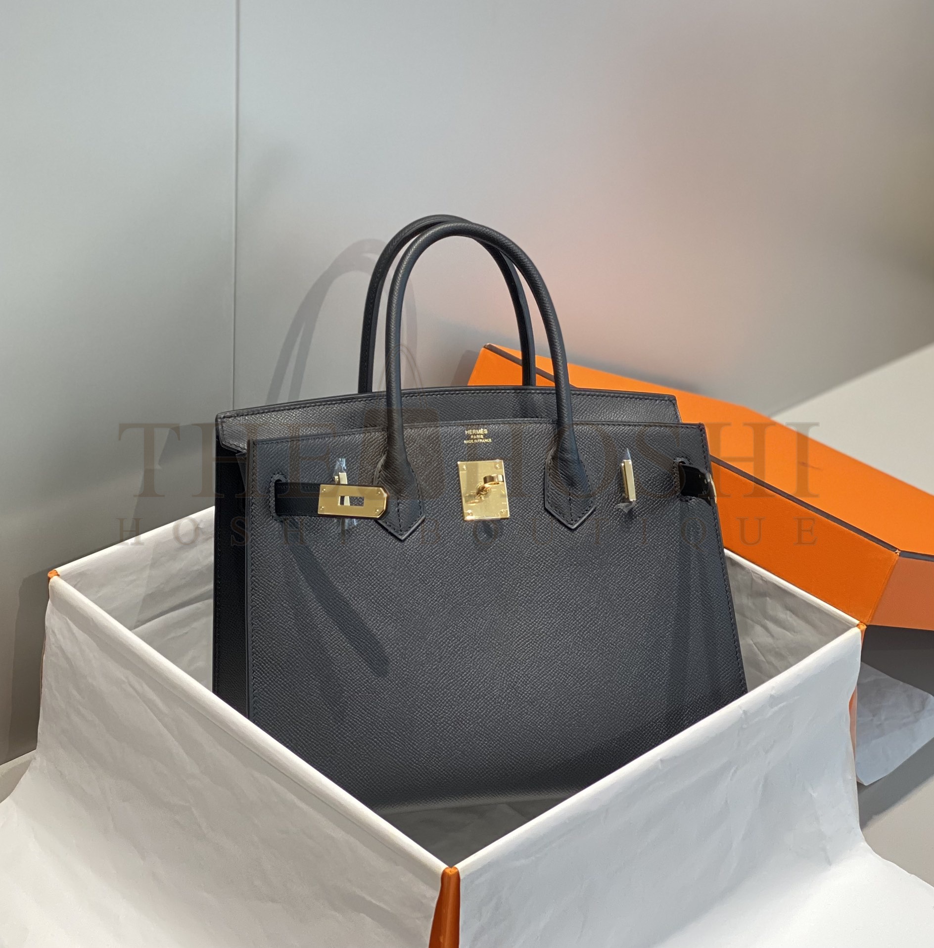 H**me5  Birkin Bag 30cm Epsom Leather Black Gold Hardware Master Quality