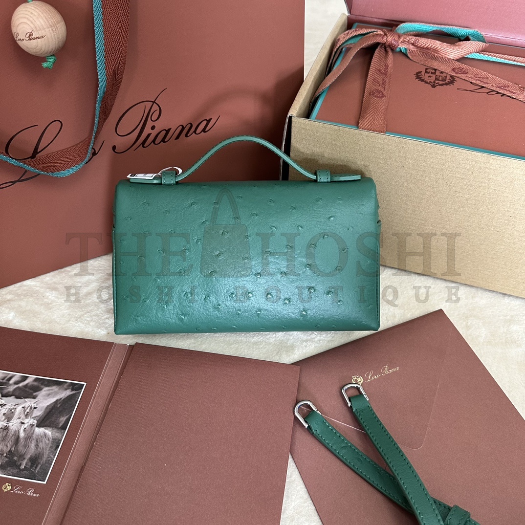 L0r0 P1ana LP L19 Extra Pocket Ostrich Leather Clutch Crossbody Bag 19x6.5x11cm Master Quality