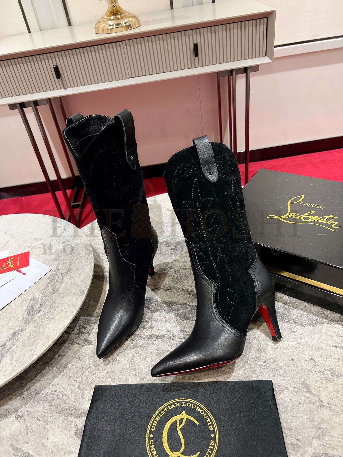 CL Santiabooty Classic Western Cowboy Boots Calfskin Denim 8.5cm Heel Master Quality
