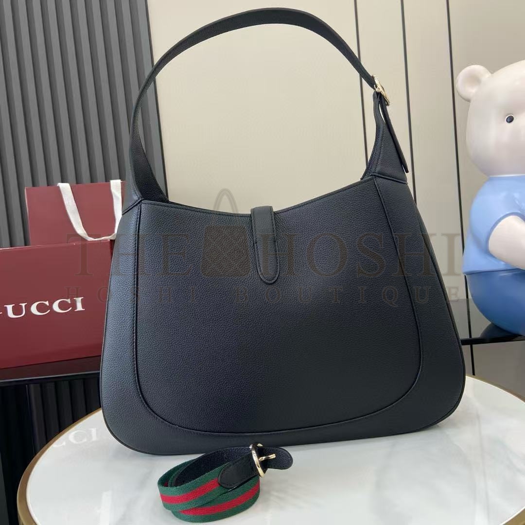 Gvc*1 GG Jackie Rosso Ancora Black Grain Calfskin Soft Tote Bag 27.5x19x4cm/40x38x10cm 813650 Master Quality