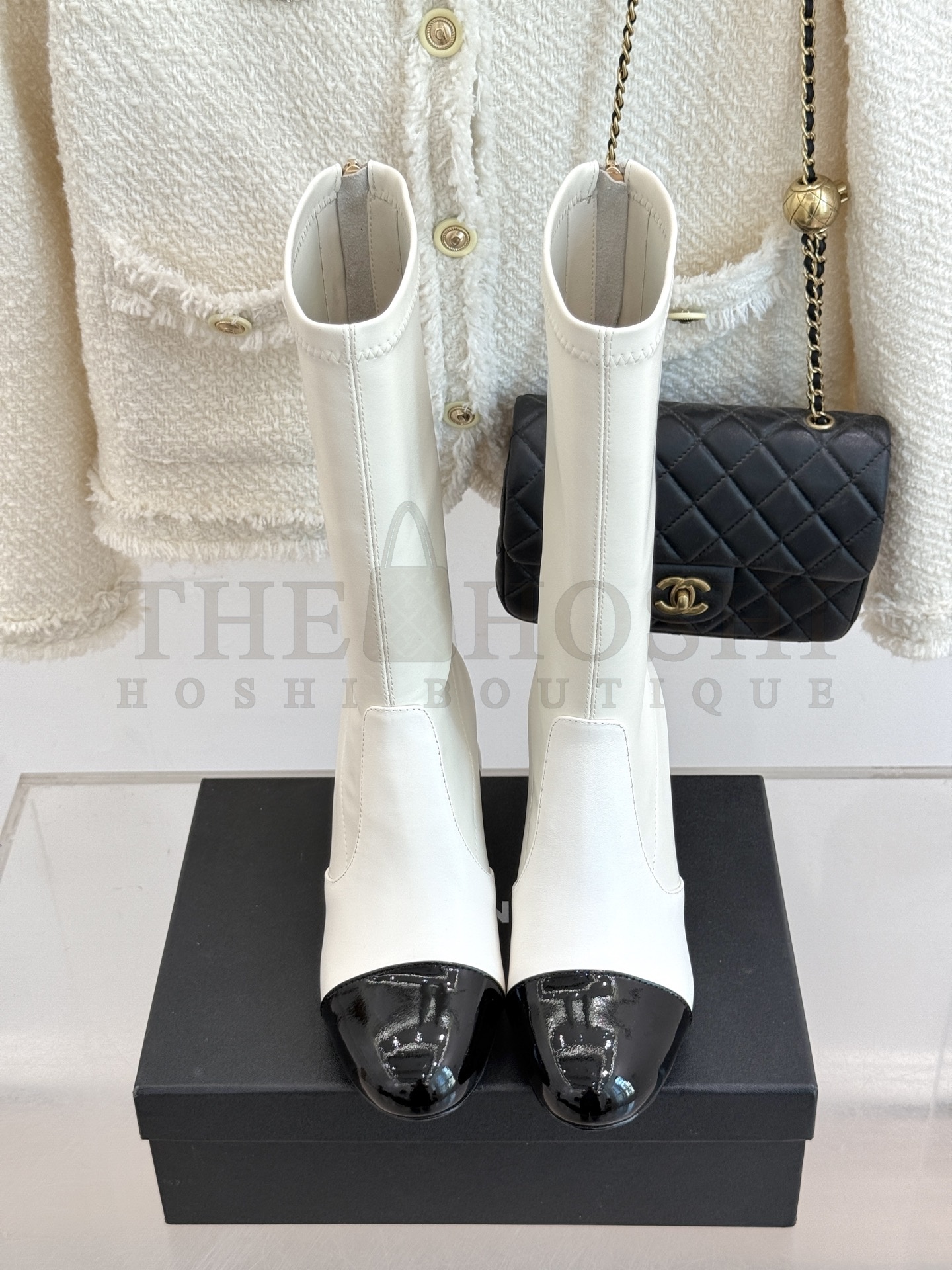 Ch**el Double C Pearl Decorated Platform Boots Withe Lambskin Leather Sole Master Quality