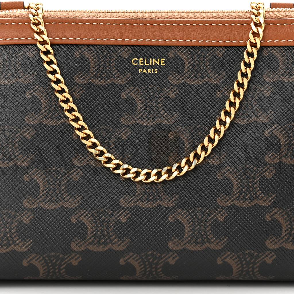 Ce1i*e TRIOMPHE CANVAS CALFSKIN MINI CLUTCH ON CHAIN TAN (17*11*9cm) Master Quality