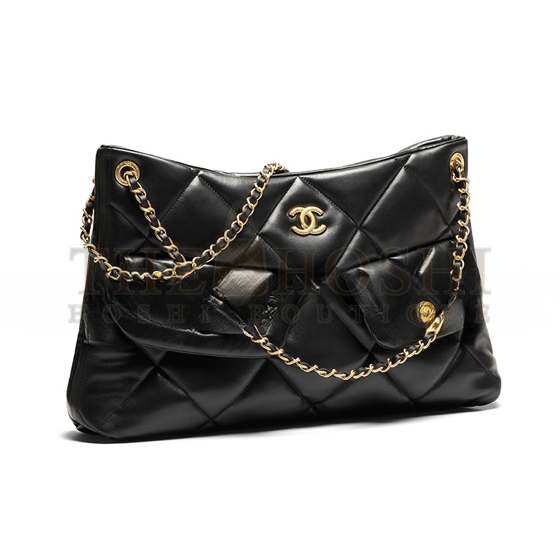 Ch**el SHOPPING BAG SHINY LAMBSKIN & GOLD-TONE METAL BLACK AS5740 (38*26*11cm) Master Quality