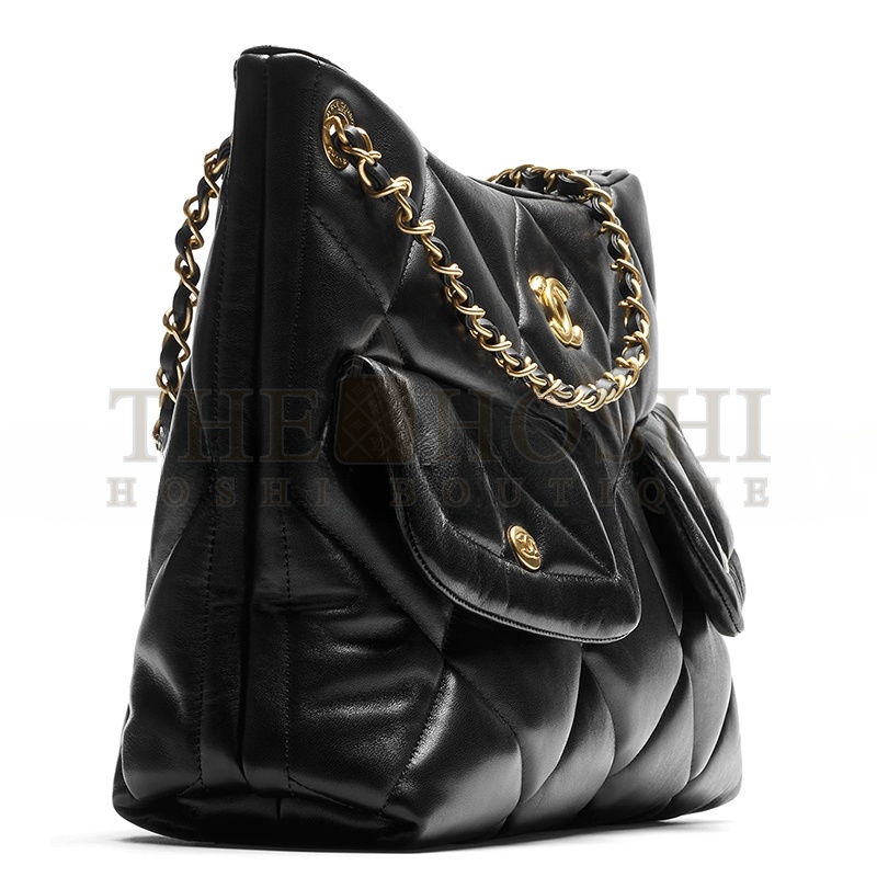 Ch**el SHOPPING BAG SHINY LAMBSKIN & GOLD-TONE METAL BLACK AS5740 (38*26*11cm) Master Quality
