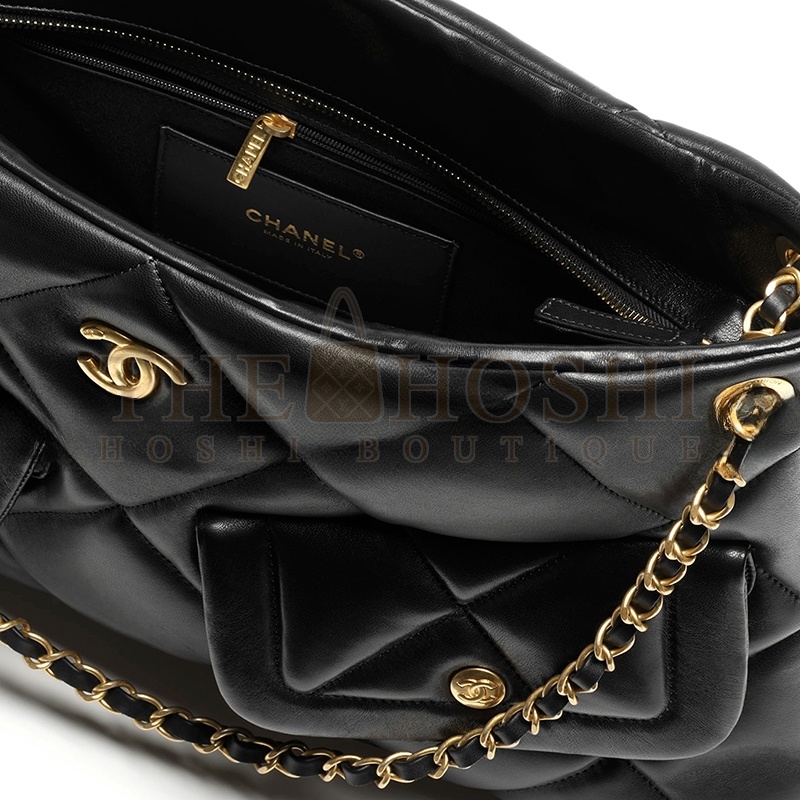 Ch**el SHOPPING BAG SHINY LAMBSKIN & GOLD-TONE METAL BLACK AS5740 (38*26*11cm) Master Quality