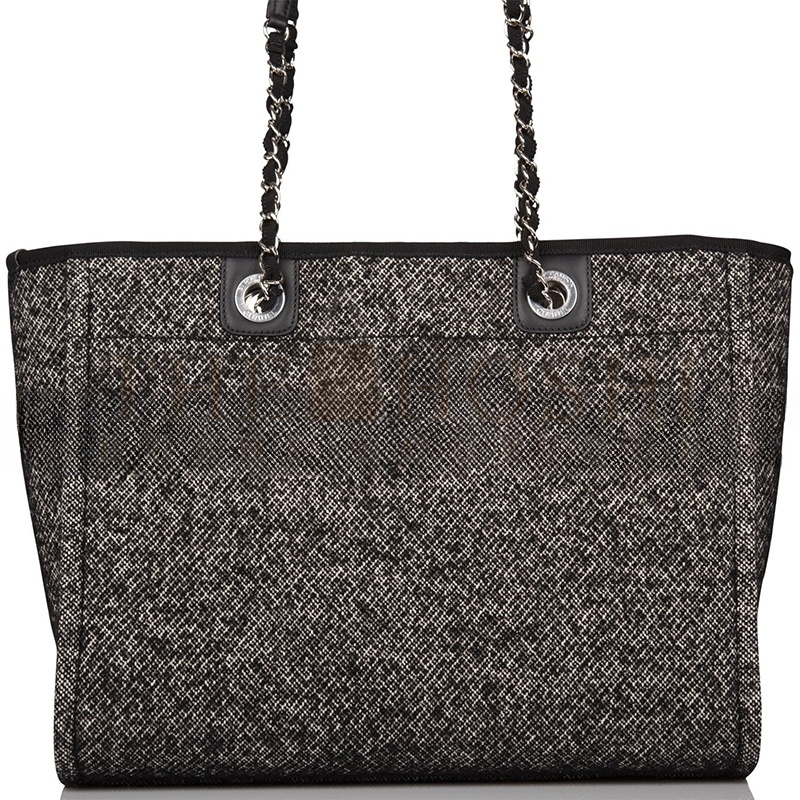Ch**el SMALL DEAUVILLE SHOPPING BAG BLACK WOOL SILVER HARDWARE (35*27*16cm) Master Quality