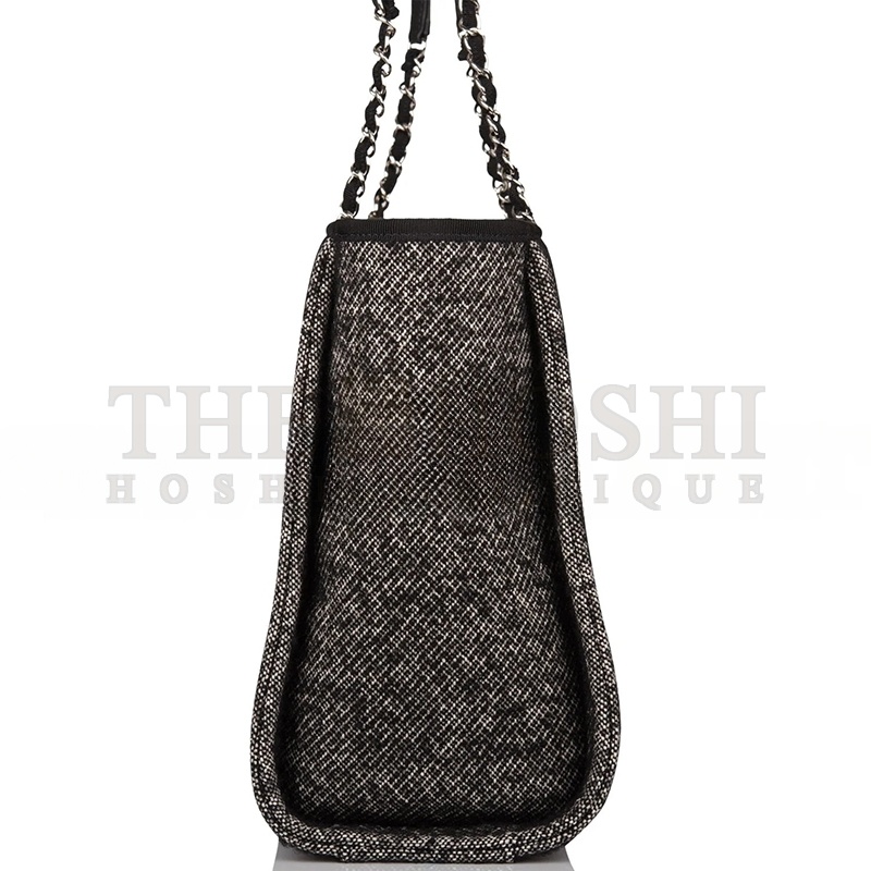 Ch**el SMALL DEAUVILLE SHOPPING BAG BLACK WOOL SILVER HARDWARE (35*27*16cm) Master Quality