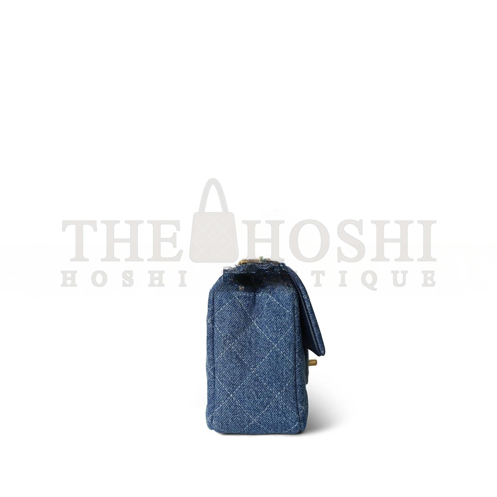 Ch**el 24S BLUE DENIM QUILTED MINI RECTANGULAR FLAP AS6990 (20*12*7cm) Master Quality