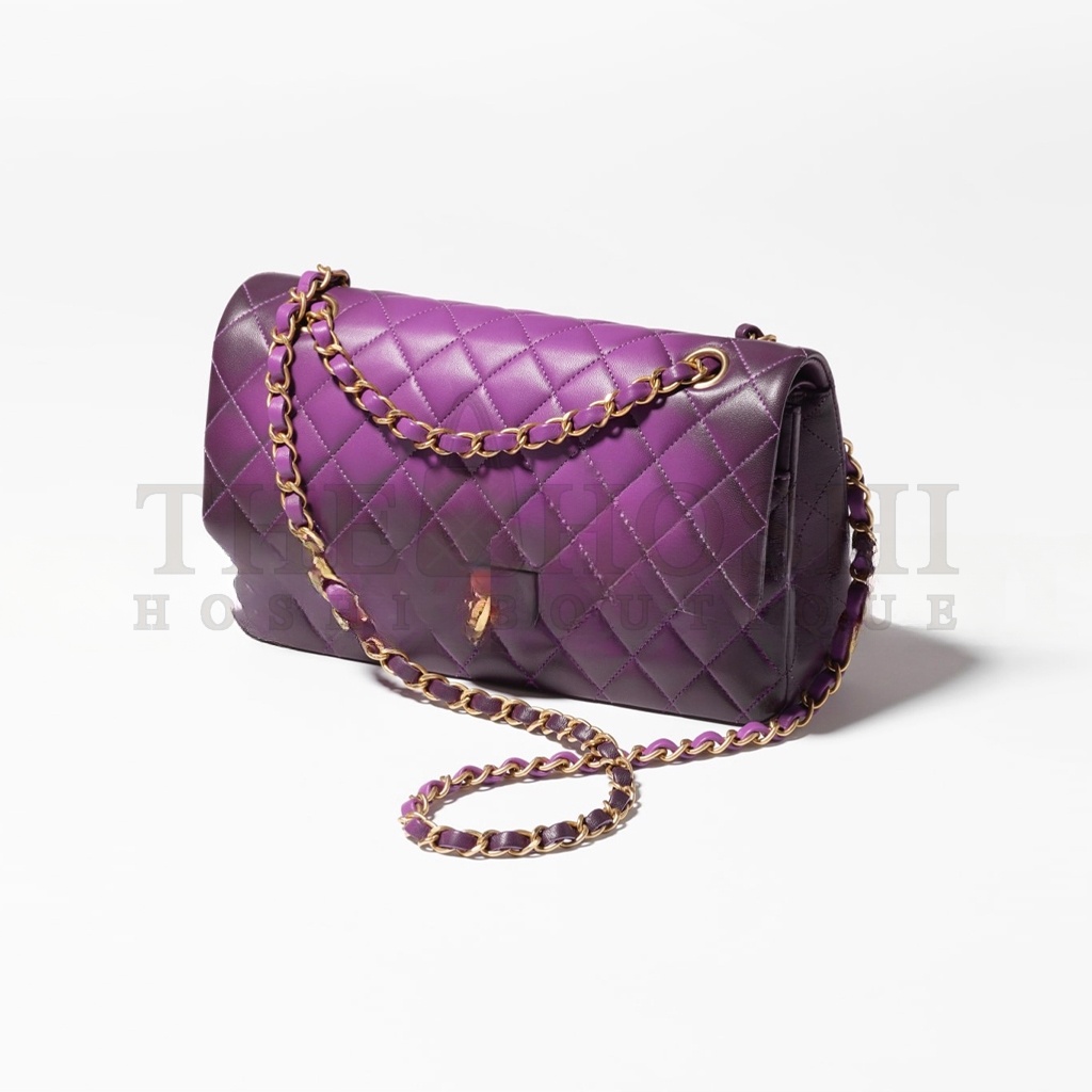 Ch**el MINI BAG WITH TOP HANDLE, SHINY LAMBSKIN & GOLD-TONE METAL (25.5*14*6.5cm) Master Quality