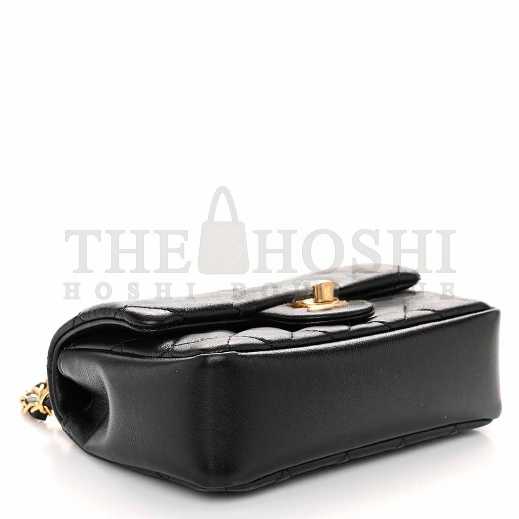 Ch**el SHINY LAMBSKIN QUILTED PEARL TWIST MINI SQUARE FLAP BLACK AS4385 (17*12.5*5cm) Master Quality