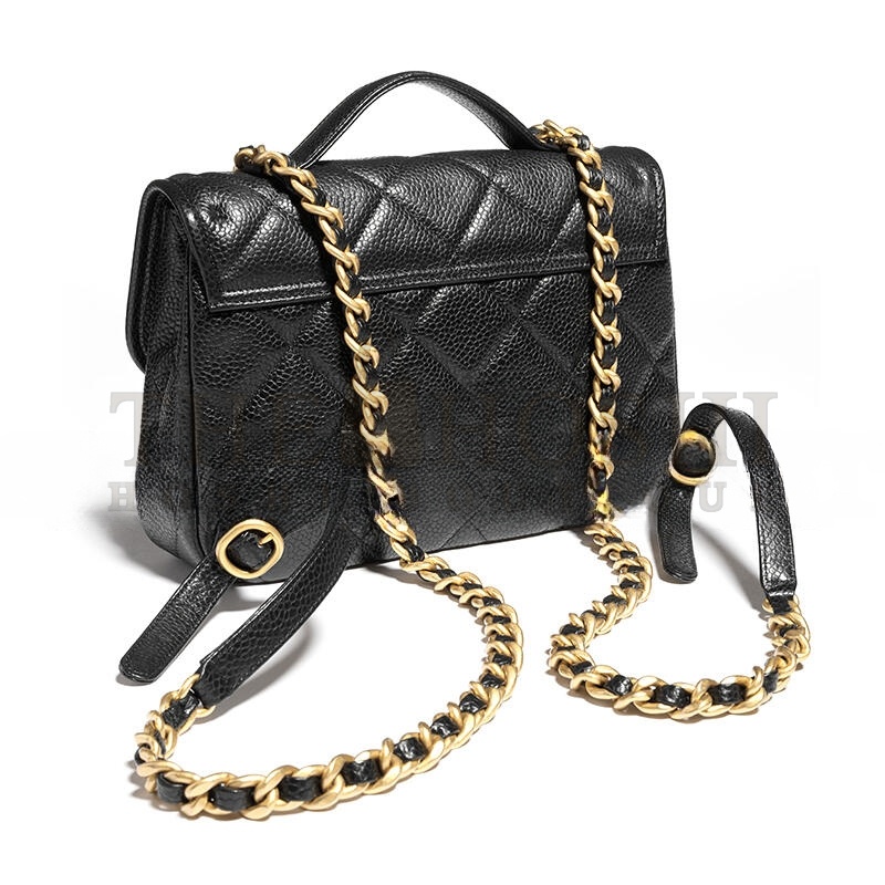 Ch**el GRAINED SHINY CALFSKIN & GOLD-TONE METAL BACKPACK AS5347 (24*18*6cm) Master Quality