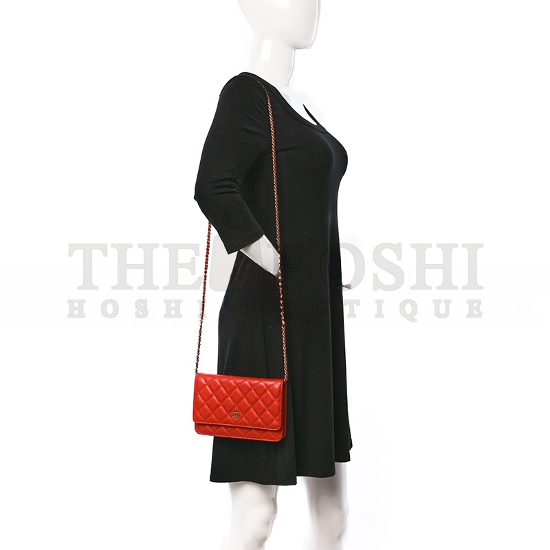 Ch**el CAVIAR QUILTED WALLET ON CHAIN WOC RED (19*13*4cm) Master Quality