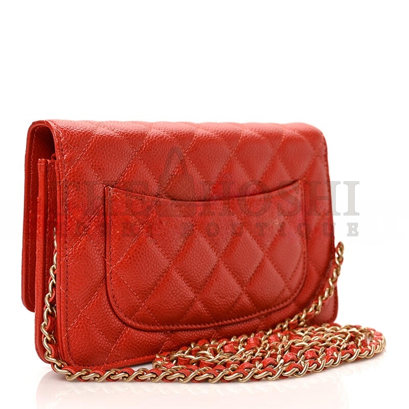 Ch**el CAVIAR QUILTED WALLET ON CHAIN WOC RED (19*13*4cm) Master Quality
