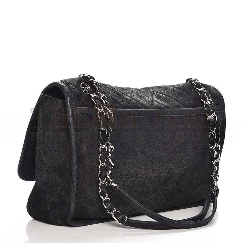 Ch**el LARGE ULTRA SOFT SUEDE CALFSKIN NATURAL BEAUTY FLAP BLACK (33*22*9cm) Master Quality