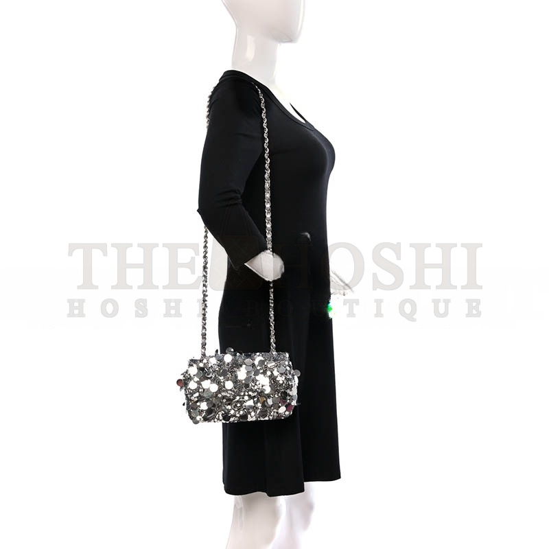 Ch**el SEQUIN MINI RECTANGULAR FLAP SILVER (20*13*6cm) Master Quality