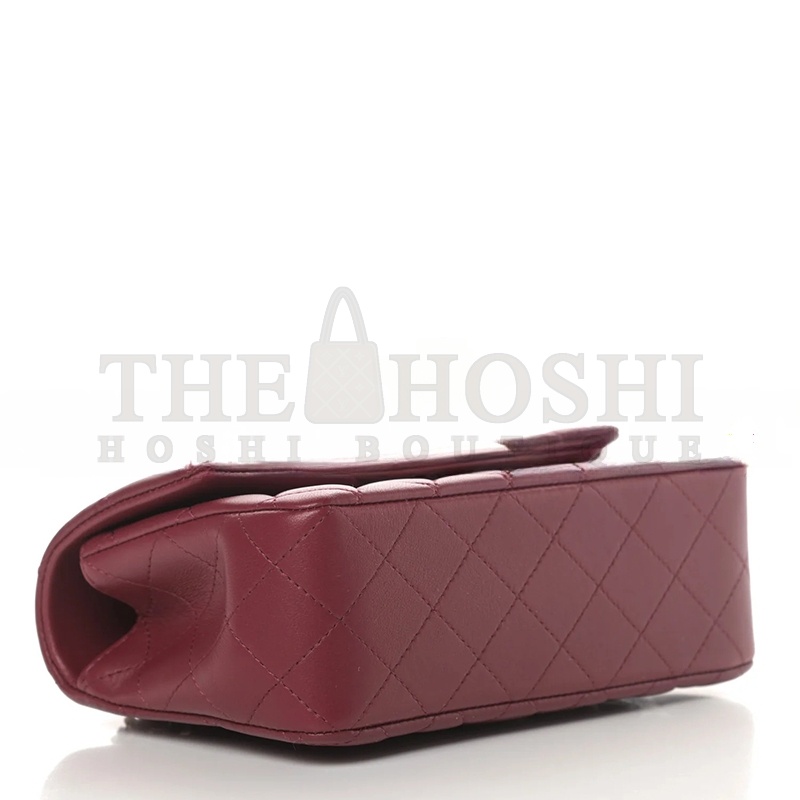 Ch**el LAMBSKIN QUILTED MINI TOP HANDLE RECTANGULAR FLAP BURGUNDY (20*12*6cm) Master Quality