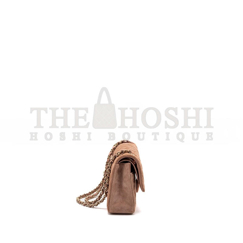 Ch**el MEDIUM CLASSIC DOUBLE FLAP BAG SUEDE LEATHER LIGHT BROWN LGHW (25*16*6cm) Master Quality