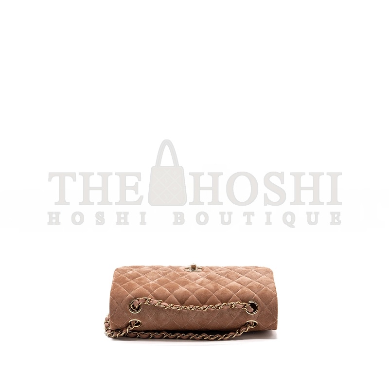 Ch**el MEDIUM CLASSIC DOUBLE FLAP BAG SUEDE LEATHER LIGHT BROWN LGHW (25*16*6cm) Master Quality