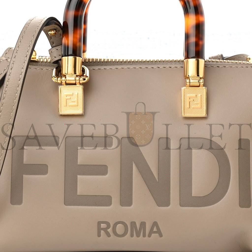 F**di VITELLO KING PLEXIGLASS LOGO EMBOSSED MINI BY THE WAY TOP HANDLE BOSTON BAG TORTORA (18*11*8cm) Master Quality