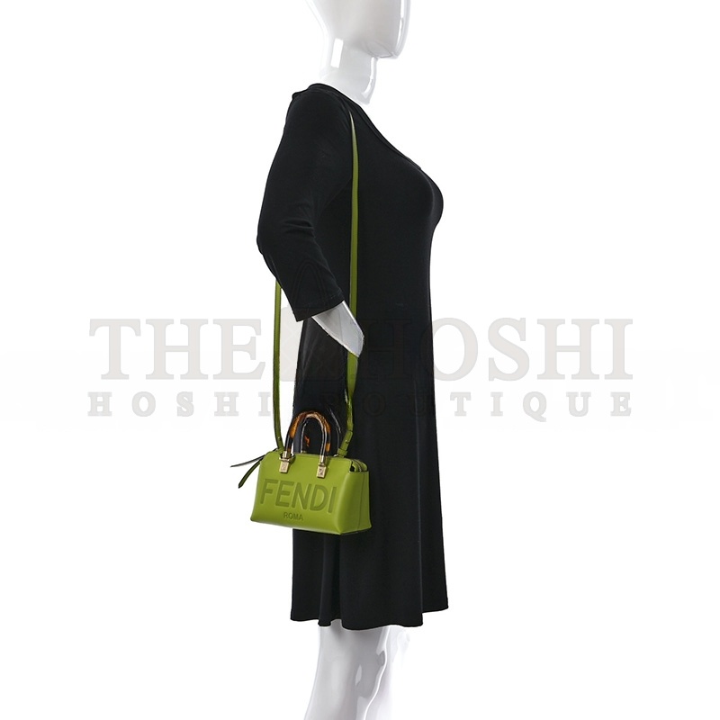 F**di VITELLO KING PLEXIGLASS LOGO EMBOSSED MINI BY THE WAY TOP HANDLE BOSTON BAG WASABI (20*12*9cm) Master Quality