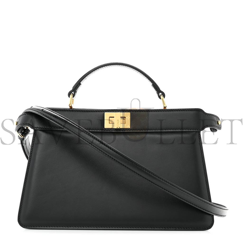 F**di VITELLO KING LUXOR SHINY NAPPA MEDIUM PEEKABOO I SEE U EAST WEST SATCHEL BLACK LIGHT ROSE (29*18*11cm) Master Quality