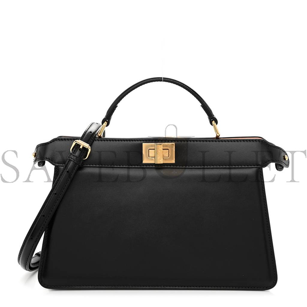 F**di VITELLO KING LUXOR SHINY NAPPA MEDIUM PEEKABOO I SEE U EAST WEST SATCHEL BLACK LIGHT ROSE (29*18*11cm) Master Quality