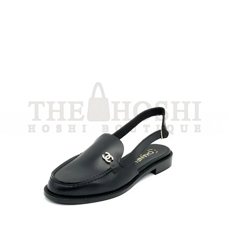 Ch**el 25P CRYSTAL CC LOGO LEATHER SLINGBACK FLAT LOAFERS SANDALS Master Quality