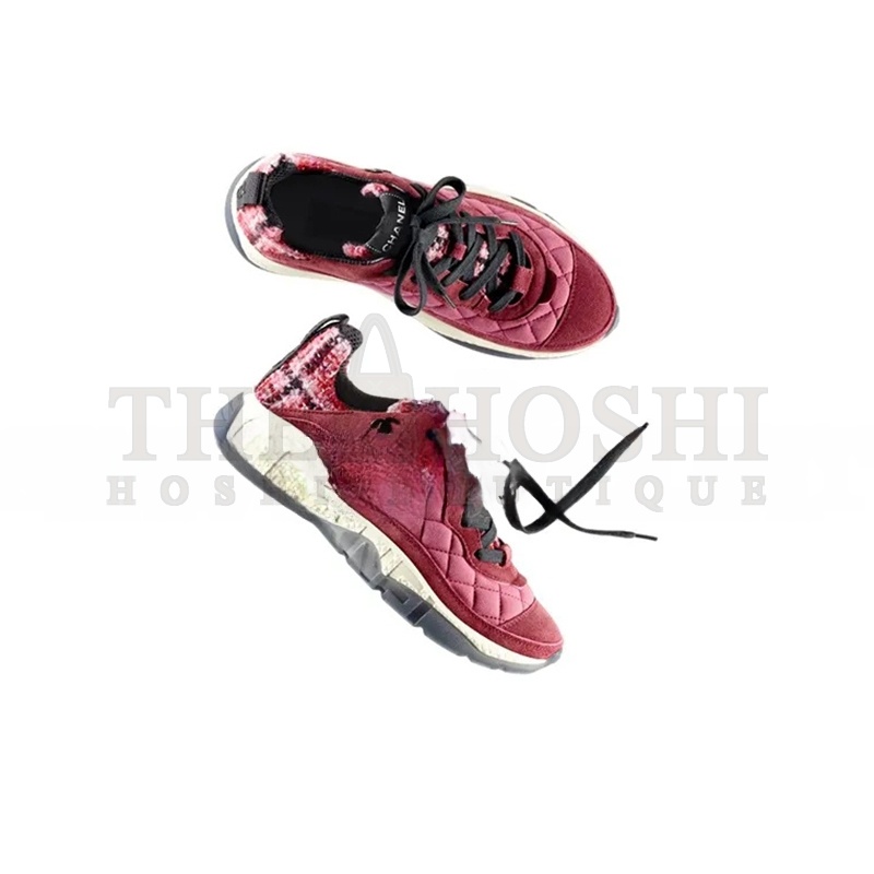 Ch**el SNEAKERS FABRIC, TWEED &amp; SUEDE CALFSKIN LIGHT BURGUNDY, PINK &amp; BLACK G39234 Y55990 K47 Master Quality