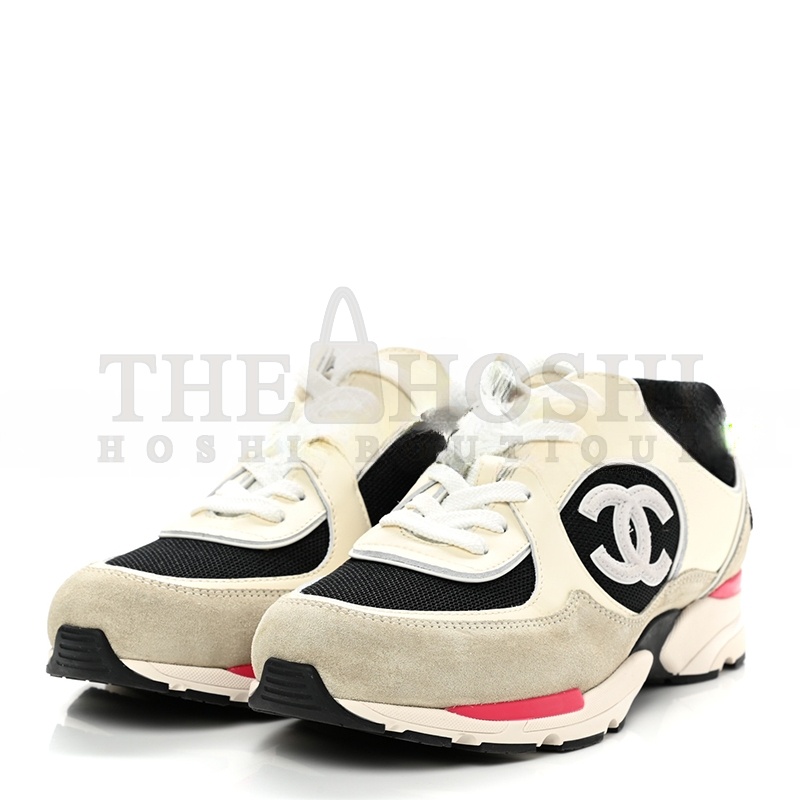 Ch**el SNEAKERS CALFSKIN, MESH & SUEDE CALFSKIN IVORY, BLACK & BEIGE G39066 Y55828 K4292 Master Quality