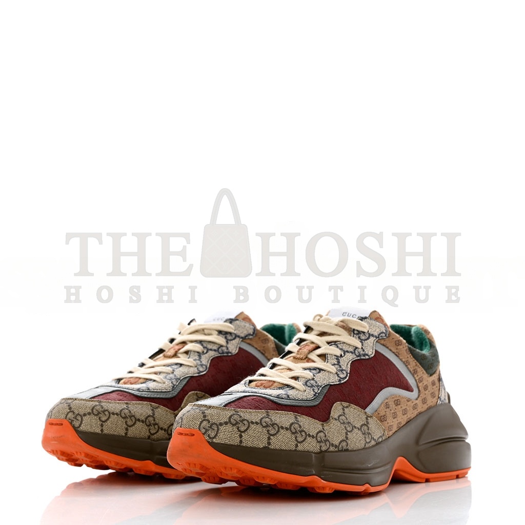 Gvc*1 GG Svp*me MONOGRAM MIX MONOGRAM MENS RHYTON SNEAKERS 12 BORDEAUX BEIGE EBONY 1156612 Master Quality